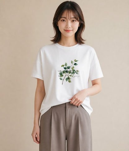 デザインTシャツ レディース ボタニカル 植物 イラスト 抜け感 カジュアルコーデ 買い物 白T YMAZO