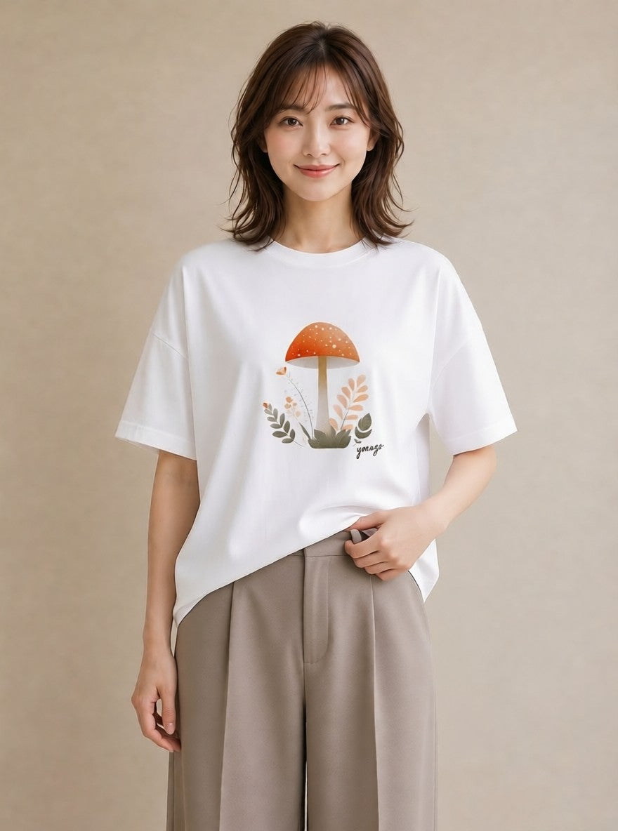 グラフィックTシャツ レディース きのこ 植物 ボタニカル イラスト シンプル 通学 誕生日プレゼント 白T YMAZO
