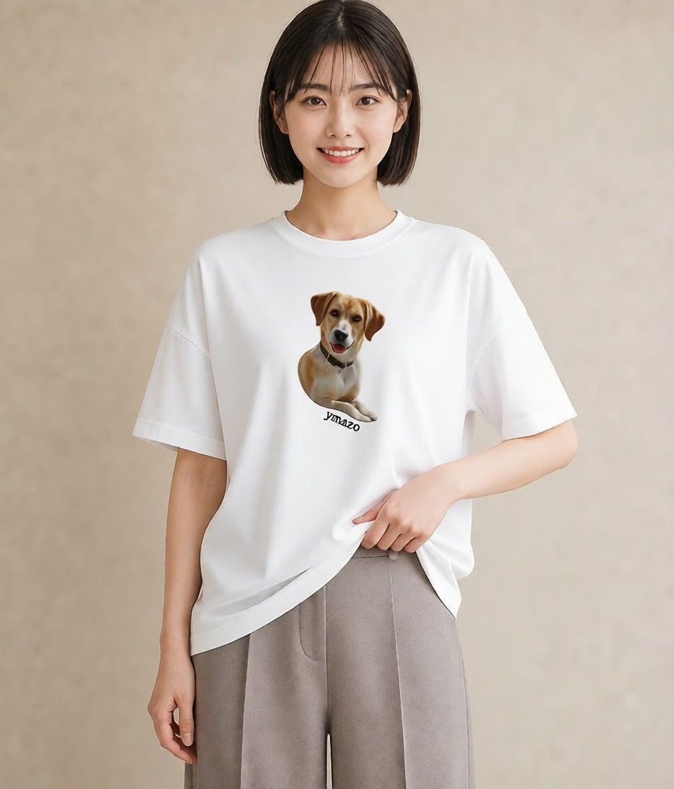 デザインTシャツ レディース ラブラドールレトリバー 犬 いぬ イラスト 韓国風 休日 ペアコーデ 白T YMAZO