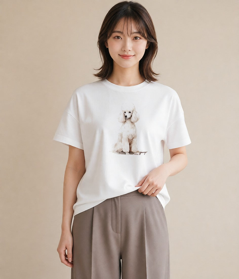 プリントTシャツ レディース トイプードル プードル 犬 いぬ イラスト ゆるかわ 母娘コーデ 自分用 白T YMAZO
