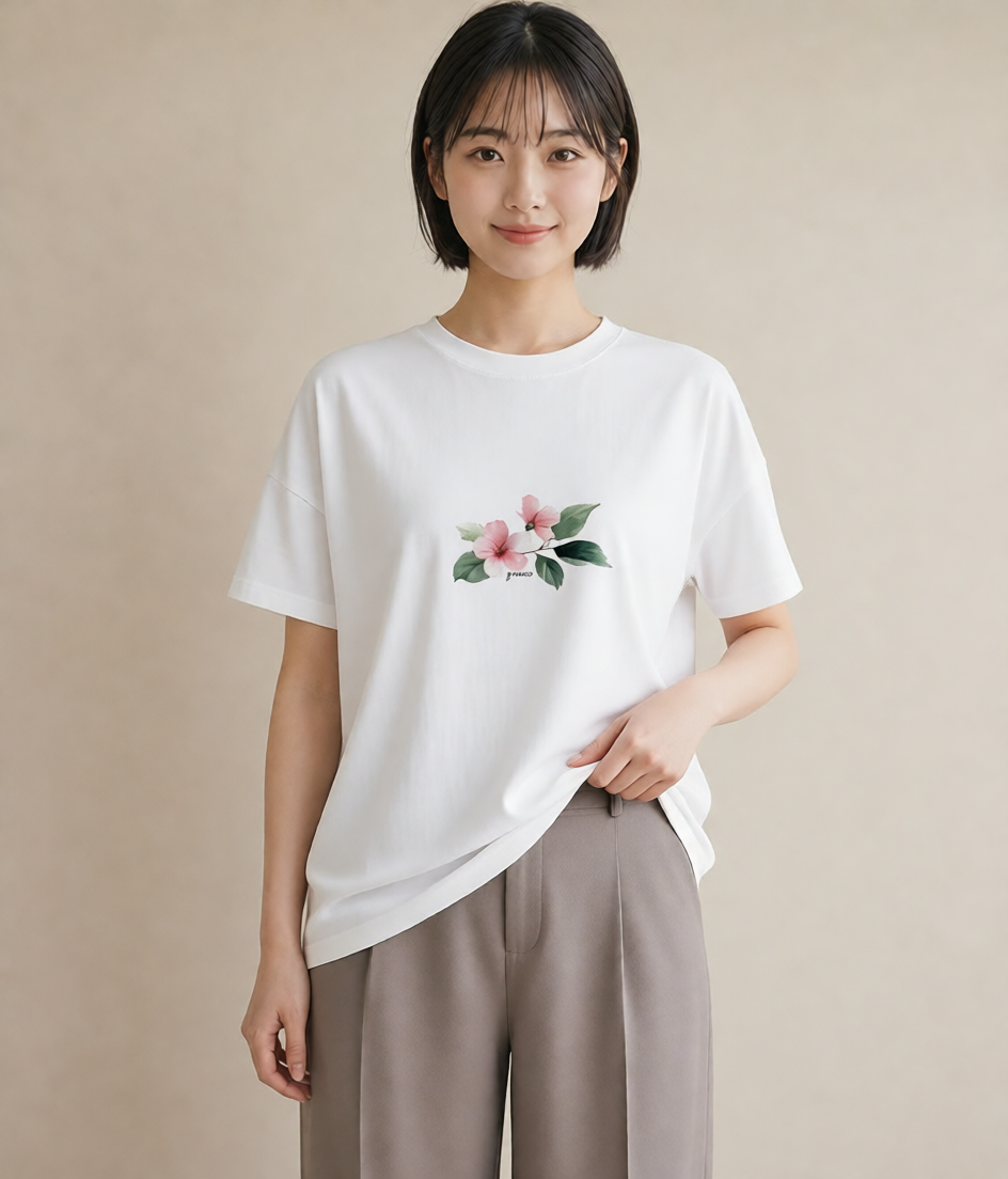 プリントTシャツ レディース あさがお 朝顔 花 花柄 イラスト 休日コーデ 海 カフェ巡り 白T