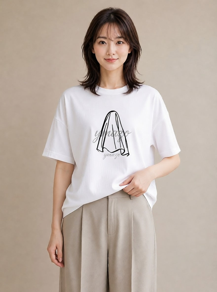 半袖Tシャツ レディース パールピアス アクセサリー ナチュラル アンティーク イラスト ゆるコーデ 送別ギフト 通勤 白T YMAZO