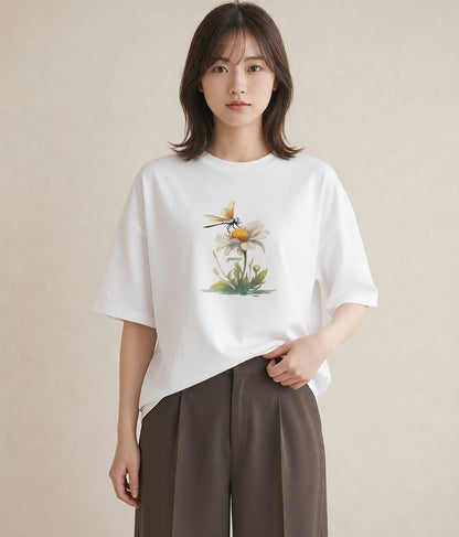 デザインTシャツ レディース とんぼ 昆虫 虫 イラスト きれいめ 公園 ママ 白T YMAZO