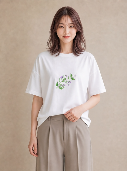 Tシャツ レディース すずらん 花 花柄 イラスト きれいめ 春服 ミセス 白T