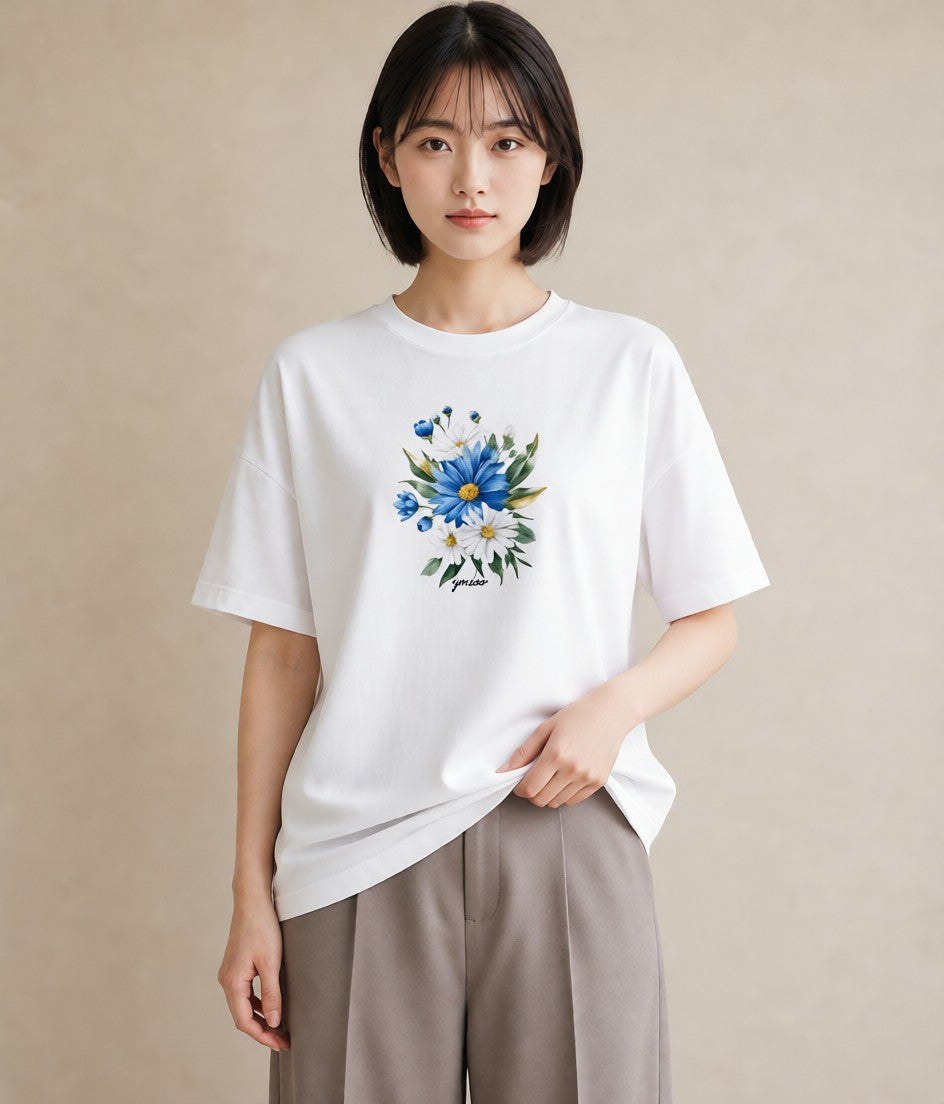 Tシャツ レディース マーガレット 花 花柄 イラスト 北欧風 女性 旅行用 白T YMAZO