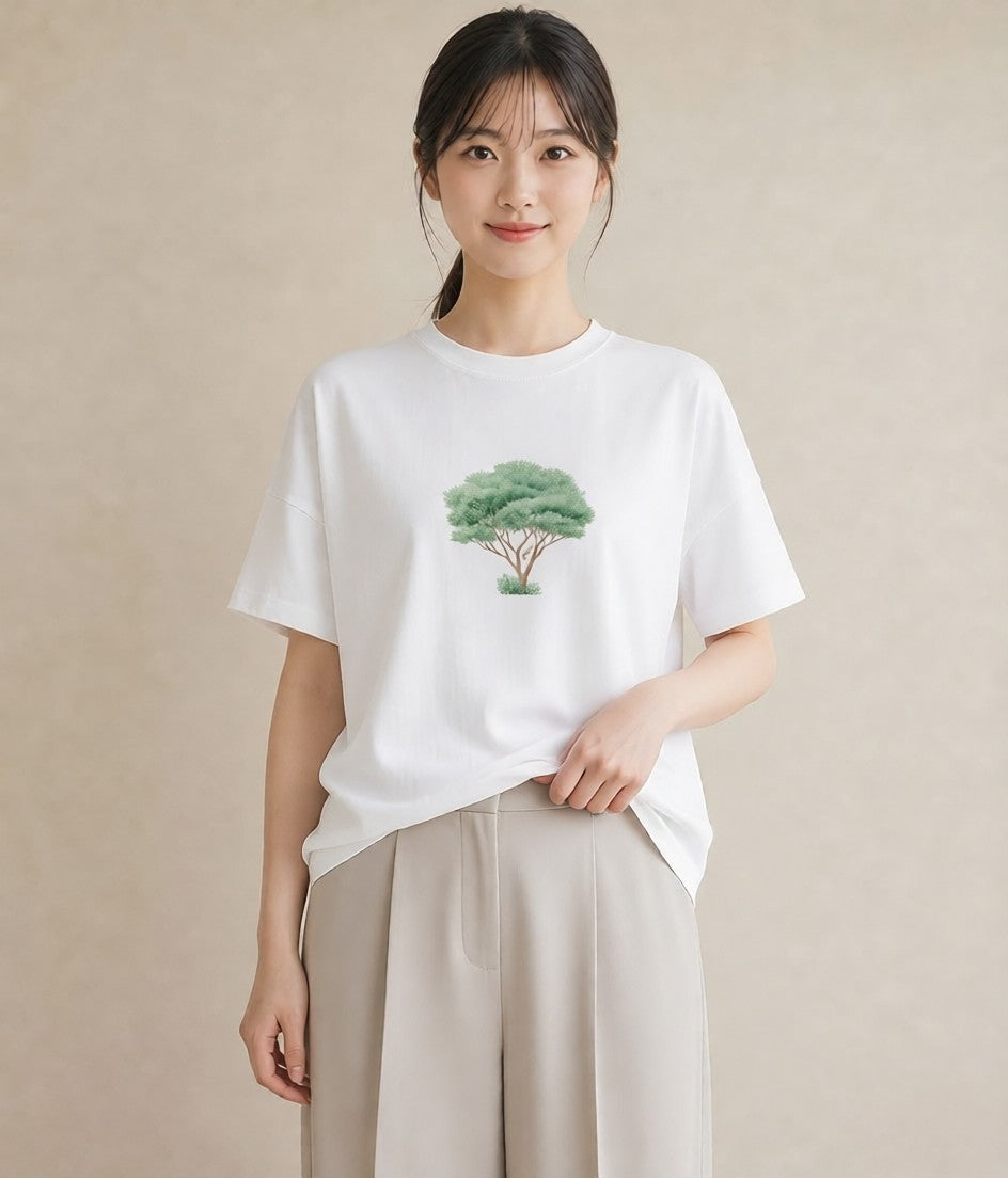 Tシャツ レディース 木 植物 ボタニカル イラスト お洒落 送別ギフト 通勤 白T YMAZO