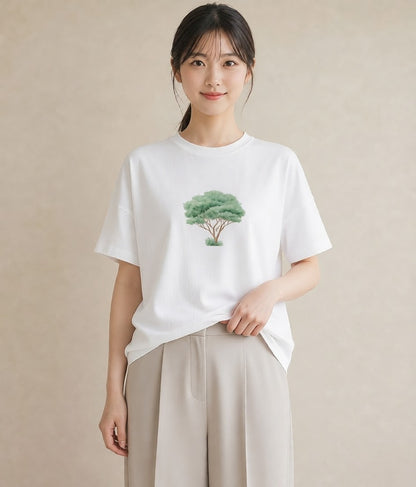 Tシャツ レディース 木 植物 ボタニカル イラスト お洒落 送別ギフト 通勤 白T YMAZO