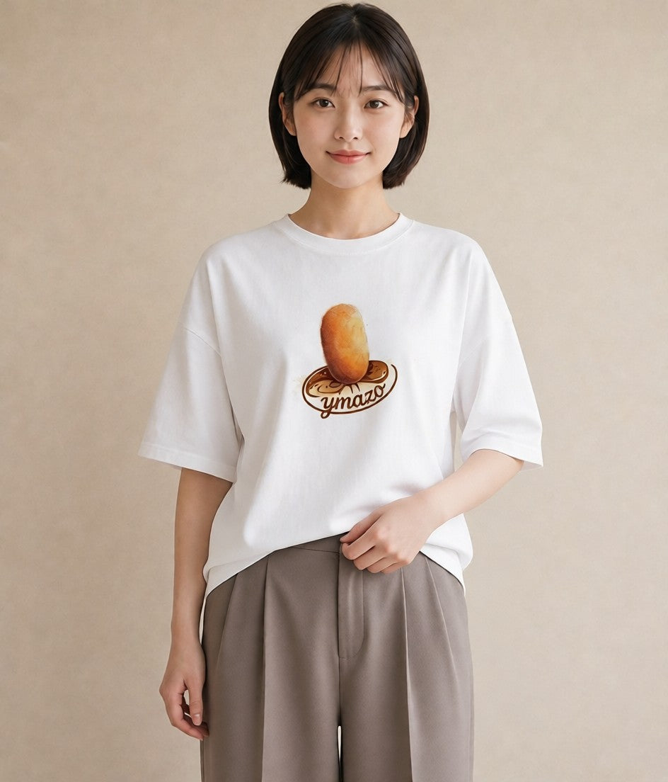 プリントTシャツ レディース 目玉焼き 食べ物 フード イラスト 旅行コーデ 20代 カジュアルコーデ 白T YMAZO