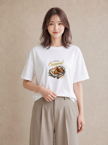 デザインTシャツ レディース パン ベーカリー レトロ イラスト カフェ服 クリスマス 白T YMAZO