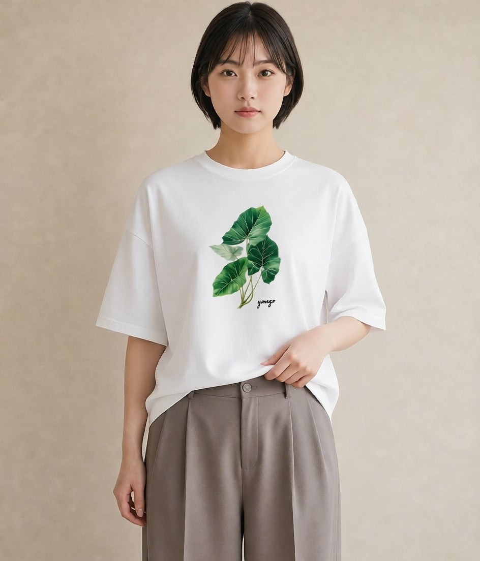半袖Tシャツ レディース モンステラ 植物 ボタニカル イラスト ニュアンス 社会人 女性 白T YMAZO