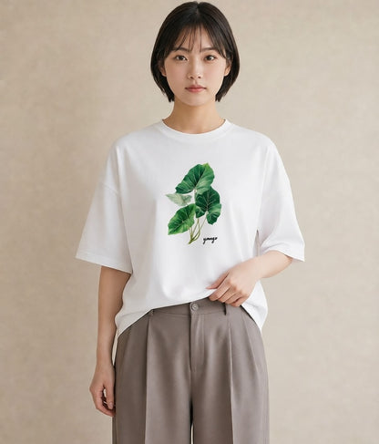 半袖Tシャツ レディース モンステラ 植物 ボタニカル イラスト ニュアンス 社会人 女性 白T YMAZO