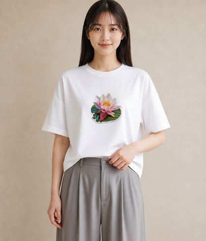 半袖Tシャツ レディース 彼岸花 花 花柄 イラスト ミニマル 在宅 公園 白T
