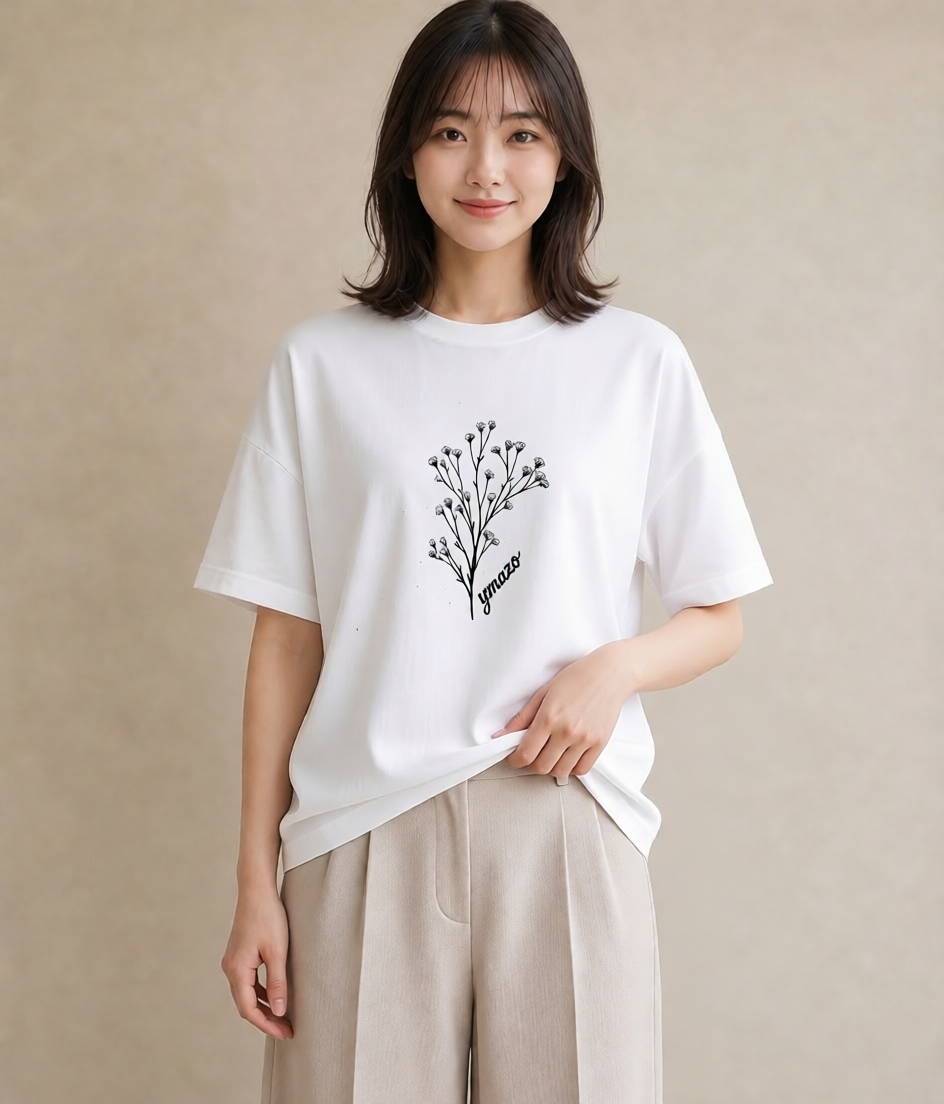 グラフィックTシャツ レディース カスミソウ かすみ草 花 花柄 イラスト 抜け感 カジュアルコーデ 買い物 白T