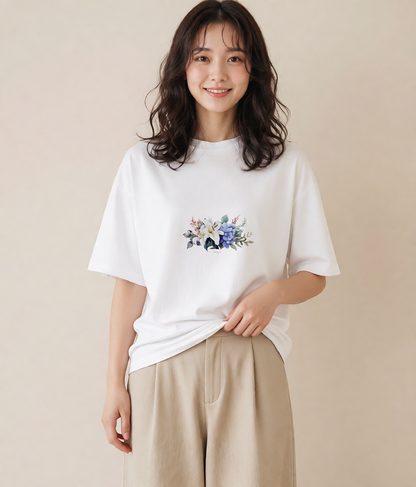 プリントTシャツ レディース ゆり 百合 花 花柄 イラスト 普段使い レイヤード 友達ギフト 白T