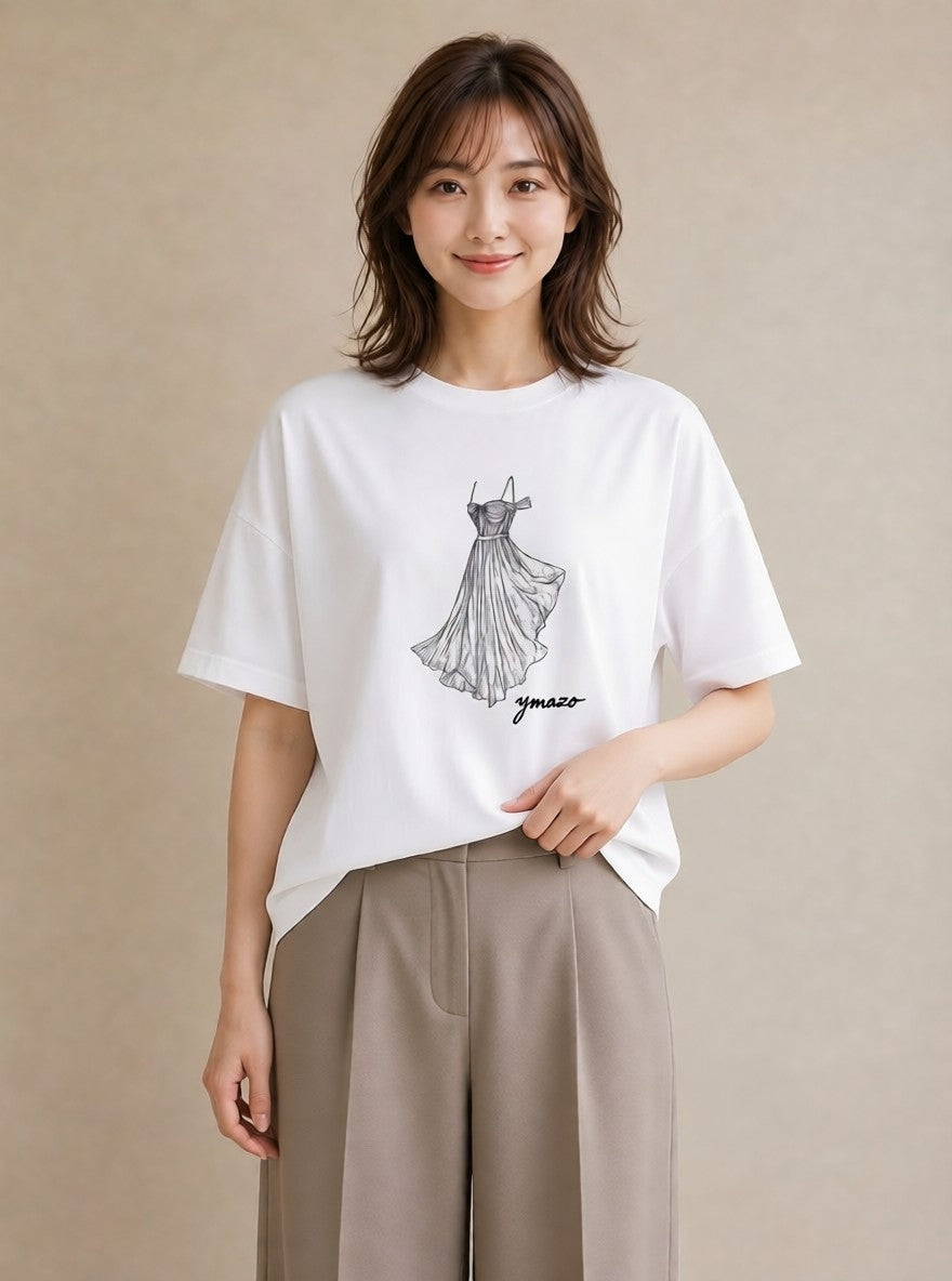 グラフィックTシャツ レディース バレエシューズ バレエ トウシューズ ナチュラル アンティーク イラスト 上品 親子 20代 白T YMAZO
