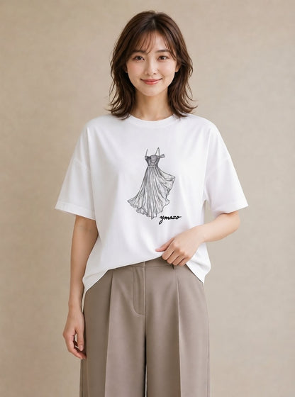 グラフィックTシャツ レディース バレエシューズ バレエ トウシューズ ナチュラル アンティーク イラスト 上品 親子 20代 白T YMAZO