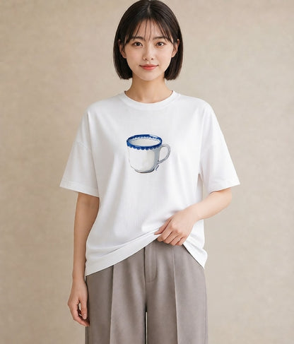 グラフィックTシャツ レディース カフェオレ 食べ物 フード イラスト シック お出かけ 普段着 白T YMAZO