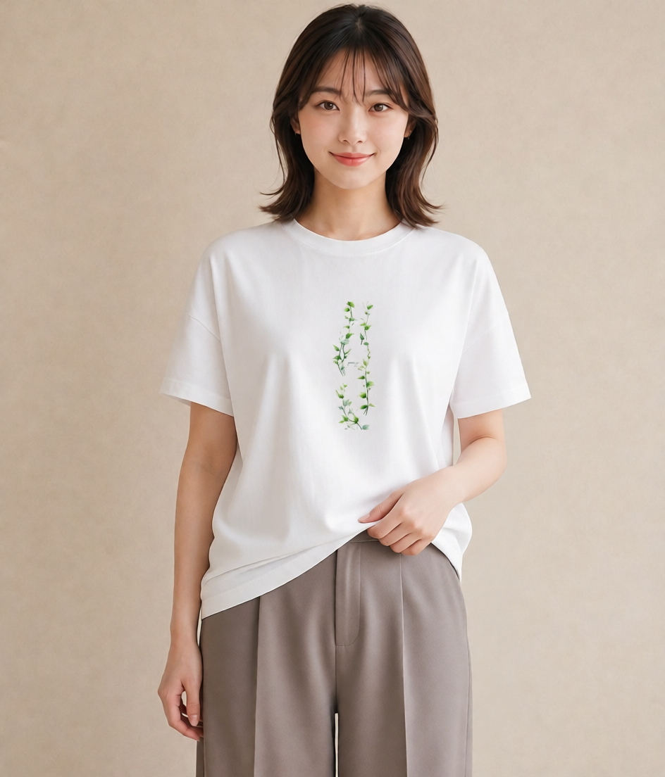 半袖Tシャツ レディース あさがお 朝顔 花 花柄 イラスト 韓国風 買い物 夏コーデ 白T
