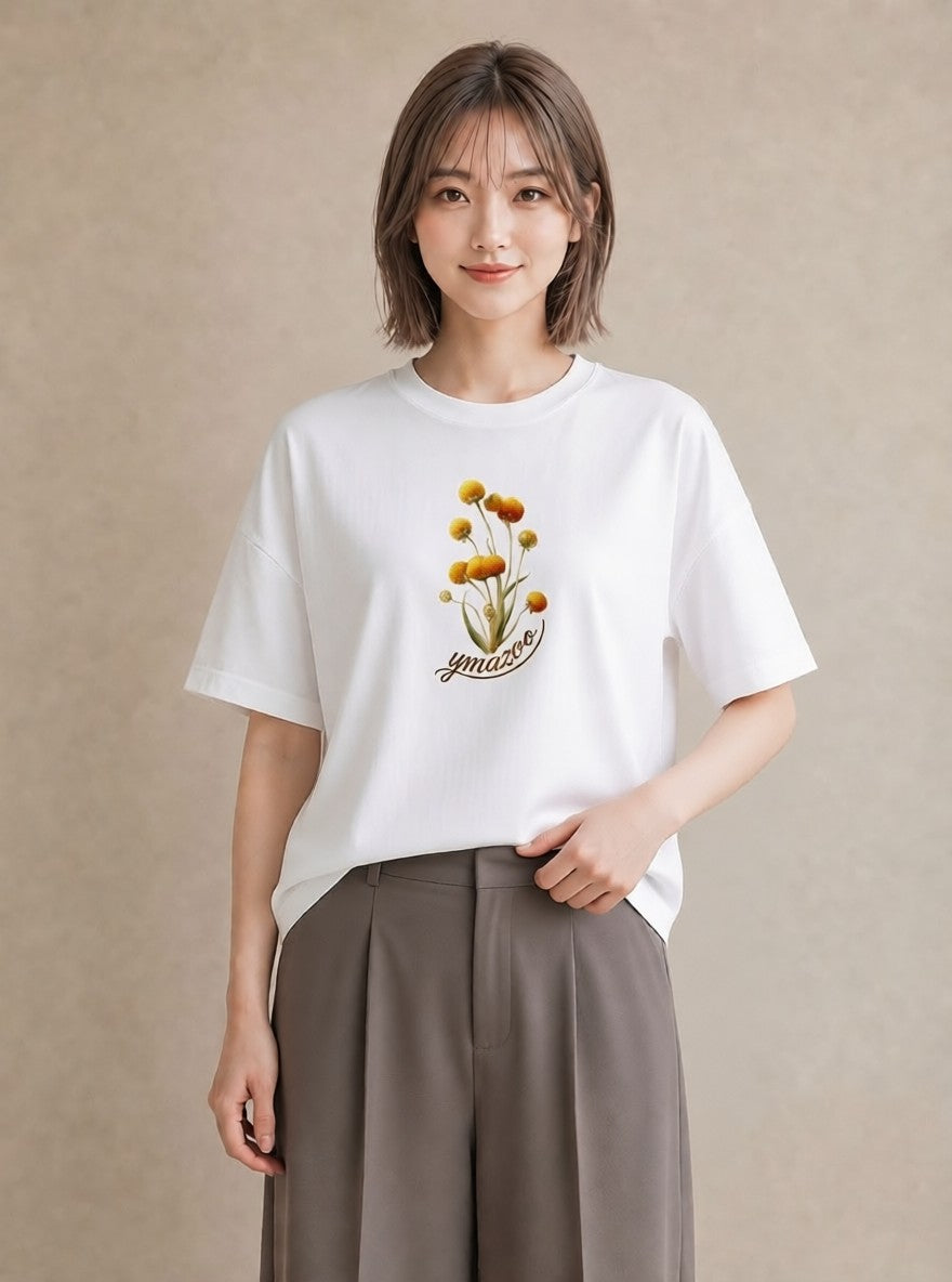 デザインTシャツ レディース ミモザ 花 花柄 イラスト 韓国風 公園 ママ 白T