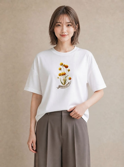 デザインTシャツ レディース ミモザ 花 花柄 イラスト 韓国風 公園 ママ 白T