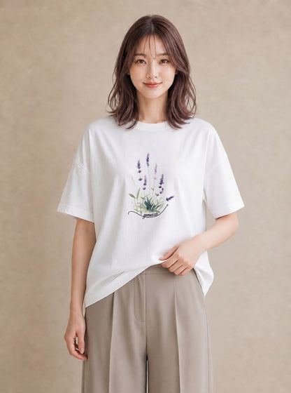 グラフィックTシャツ レディース ハーブ 植物 ボタニカル イラスト 水彩風 カフェ服 クリスマス 白T YMAZO