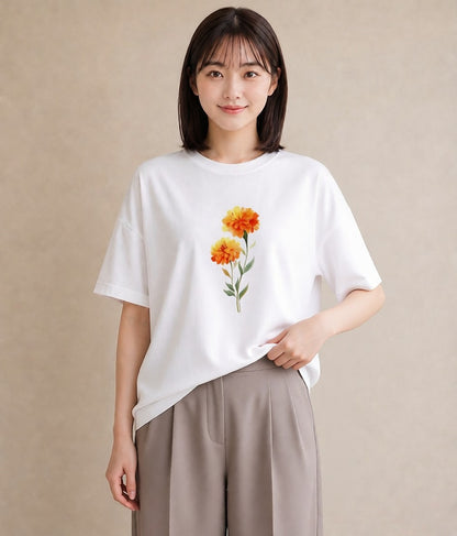 Tシャツ レディース カーネーション 花 花柄 イラスト 旅行コーデ レイヤード 友達ギフト 白T