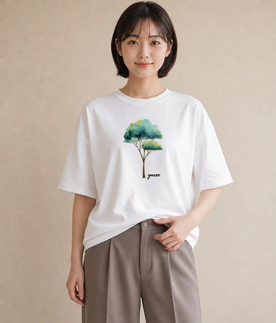 グラフィックTシャツ レディース 青の水彩 風景 ブルー ナチュラル アンティーク イラスト 北欧風 母の日 ビーチ 白T YMAZO