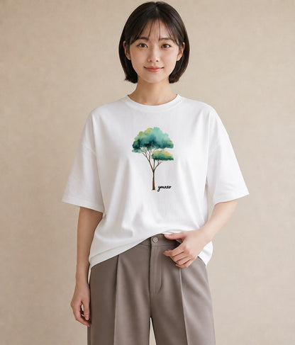 グラフィックTシャツ レディース 青の水彩 風景 ブルー ナチュラル アンティーク イラスト 北欧風 母の日 ビーチ 白T YMAZO