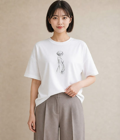 グラフィックTシャツ レディース 女の子 ガール 後ろ姿 イラスト 旅行コーデ 送別ギフト 通勤 白T YMAZO