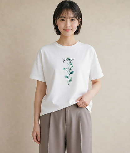 Tシャツ レディース ミモザ 花 花柄 イラスト 北欧風 ミセス 春コーデ 白T