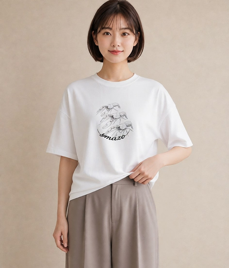 デザインTシャツ レディース エビ 海の生き物 海 イラスト ナチュラル 旅行用 白T YMAZO