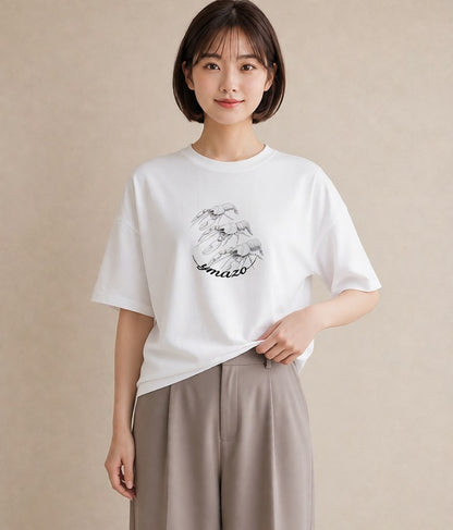デザインTシャツ レディース エビ 海の生き物 海 イラスト ナチュラル 旅行用 白T YMAZO