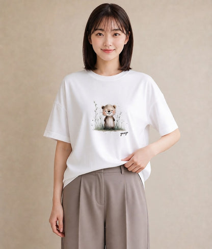 半袖Tシャツ レディース ゴールデンハムスター ペット 動物 イラスト シック 20代 カジュアルコーデ 白T YMAZO