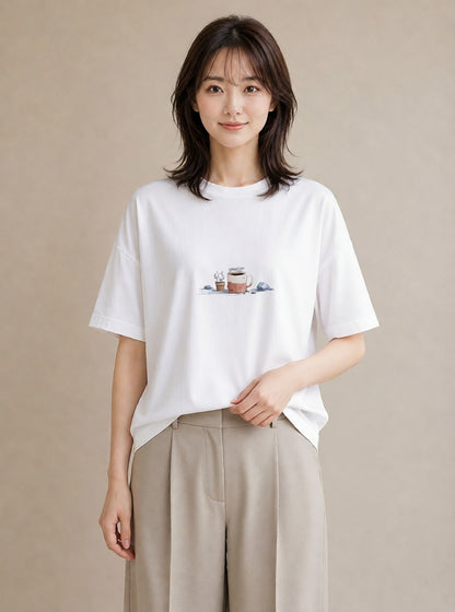 プリントTシャツ レディース ココア 食べ物 フード イラスト アート風 20代 カジュアルコーデ 白T YMAZO