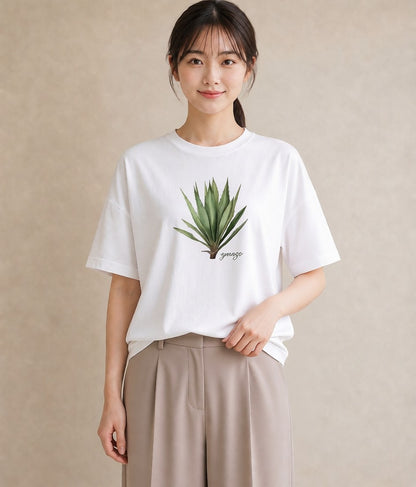 グラフィックTシャツ レディース 観葉植物 植物 ボタニカル イラスト 手描き風 誕生日プレゼント 綿100 白T YMAZO