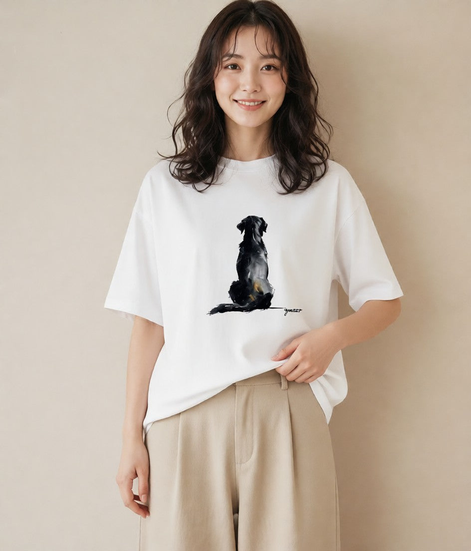 半袖Tシャツ レディース 愛犬 犬 いぬ イラスト ボタニカル カジュアルコーデ 買い物 白T YMAZO