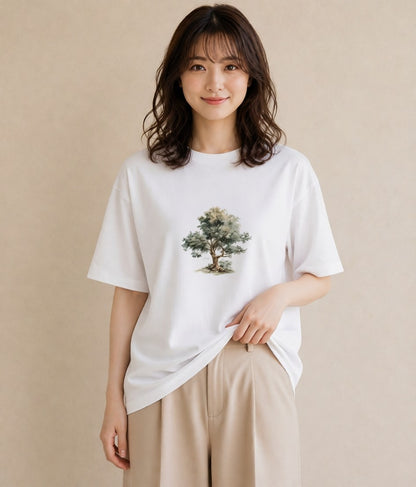 プリントTシャツ レディース 森 植物 ボタニカル イラスト 個性的 休日 ペアコーデ 白T YMAZO