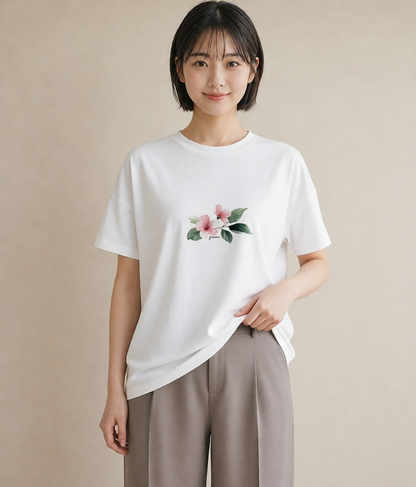プリントTシャツ レディース あさがお 朝顔 花 花柄 イラスト 休日コーデ 海 カフェ巡り 白T YMAZO