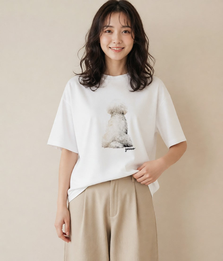 半袖Tシャツ レディース トイプードル プードル 犬 いぬ イラスト 旅行コーデ 春服 ミセス 白T YMAZO