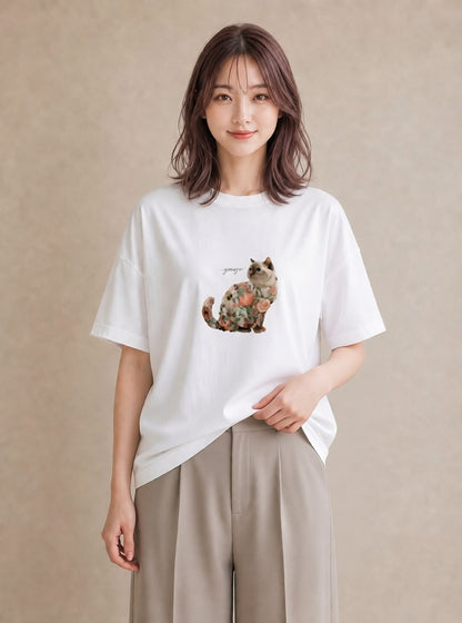 デザインTシャツ レディース ラグドール 猫 ねこ イラスト ヴィンテージ風 女子会 お揃い 白T YMAZO