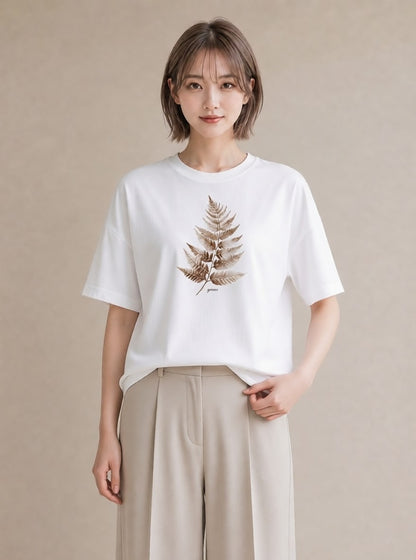 半袖Tシャツ レディース シダ 植物 ボタニカル イラスト 旅行コーデ 在宅 公園 白T YMAZO