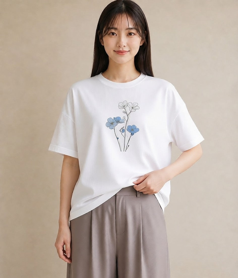 グラフィックTシャツ レディース カスミソウ かすみ草 花 花柄 イラスト 普段使い 普段着 週末コーデ 白T YMAZO