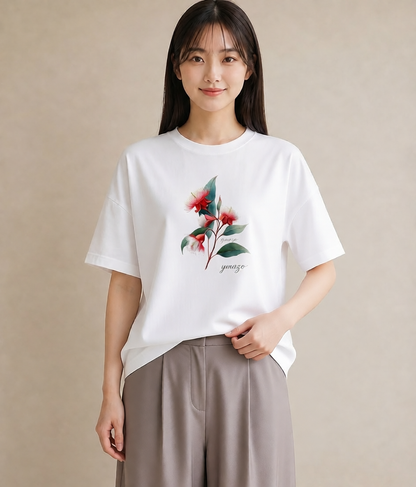 デザインTシャツ レディース ミモザ 花 花柄 イラスト ナチュラル 自分用 ルームウェア 白T YMAZO