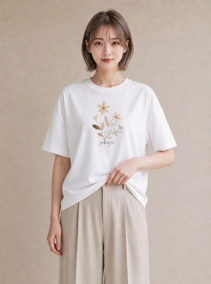 デザインTシャツ レディース ミモザ 花 花柄 イラスト 休日コーデ 春コーデ 姉妹 白T