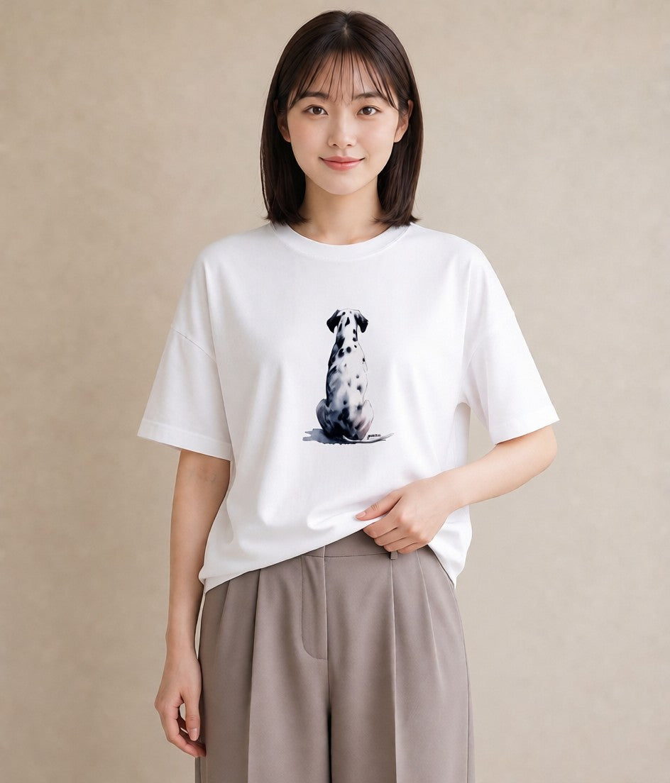 デザインTシャツ レディース ダルメシアン 犬 いぬ イラスト ボタニカル 夏コーデ 通学 白T YMAZO