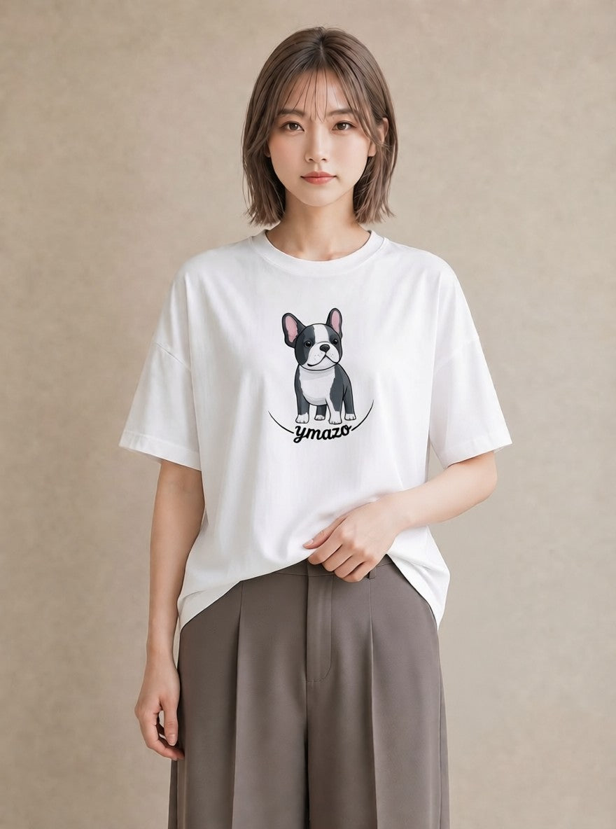 デザインTシャツ レディース 子犬 犬 いぬ イラスト フェミニン 誕生日プレゼント 綿100 白T YMAZO