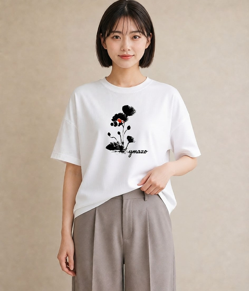 プリントTシャツ レディース 風鈴 ガラス 夏 ナチュラル アンティーク イラスト ゆるかわ 旅行用 海 白T YMAZO