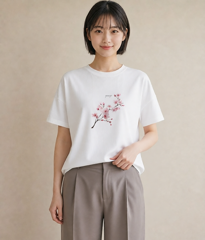 グラフィックTシャツ レディース さくら 桜 サクラ 花 花柄 イラスト ミニマル 敬老の日 ホワイトデー 白T YMAZO