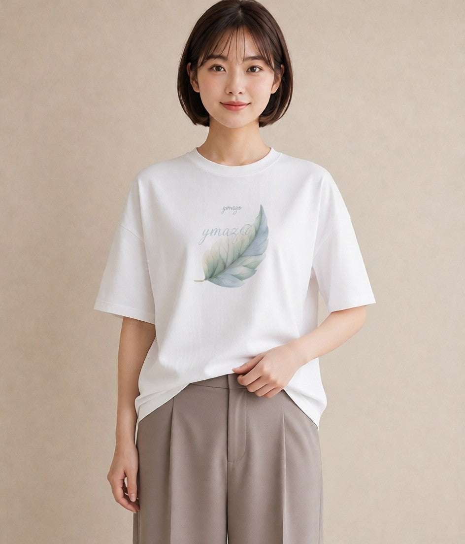 デザインTシャツ レディース ユーカリ 植物 ボタニカル イラスト モード 買い物 夏コーデ 白T YMAZO