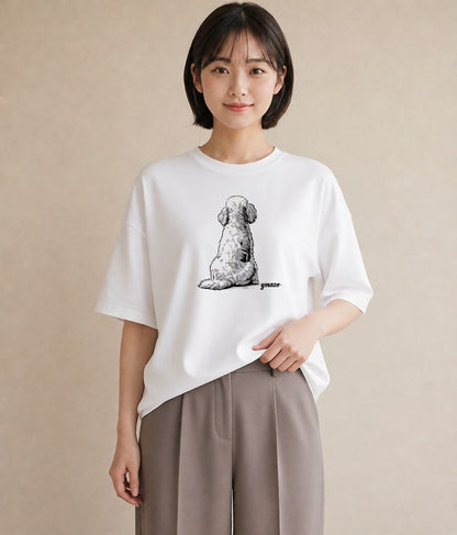 半袖Tシャツ レディース 保護犬 犬 いぬ イラスト アート風 在宅 公園 白T YMAZO